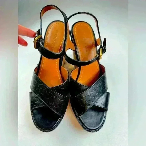 Coach Cross Band High Wedge Sandals with logo (Size 10) - Picture 1 of 11